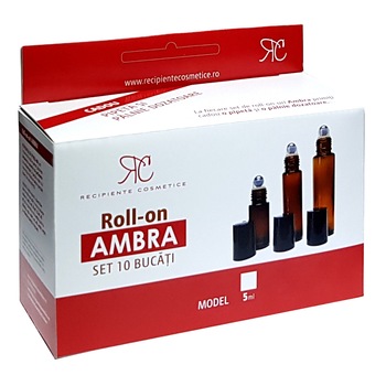 Set Recipient roll-on ambra, Recipiente Cosmetice Cristian, 5 ml, 10 bucati Set Recipient roll-on ambra, Recipiente Cosmetice Cristian, 5 ml, 10 bucati