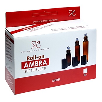Set Recipient roll-on ambra, Recipiente Cosmetice Cristian, 15 ml, 10 bucati Set Recipient roll-on ambra, Recipiente Cosmetice Cristian, 15 ml, 10 bucati