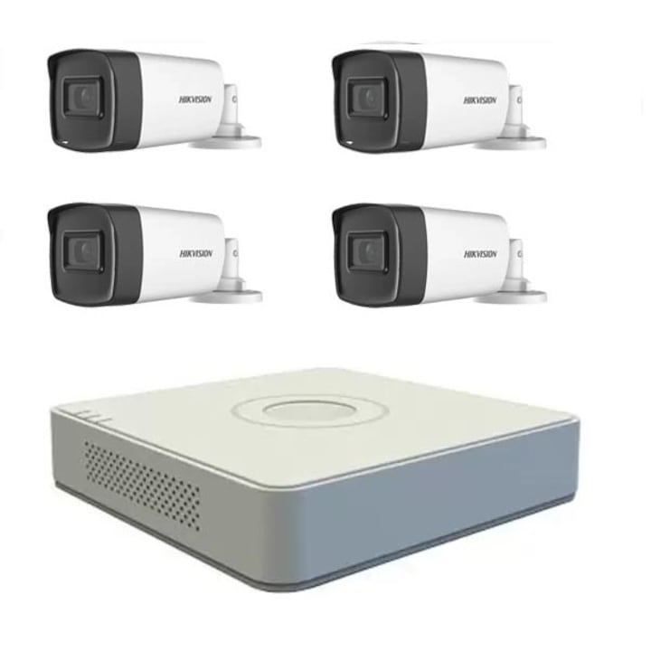 Kit Supraveghere Hikvision 1 Camera 2MP, 1080P, Exterior 80m Smart IR + DVR 4 canale video 4MP/2MP + Accesorii