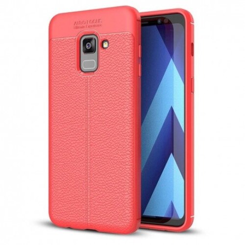 Capac de protectie Samsung Galaxy A8 2018 / A530F, model Litchi, silicon moale, rosu
