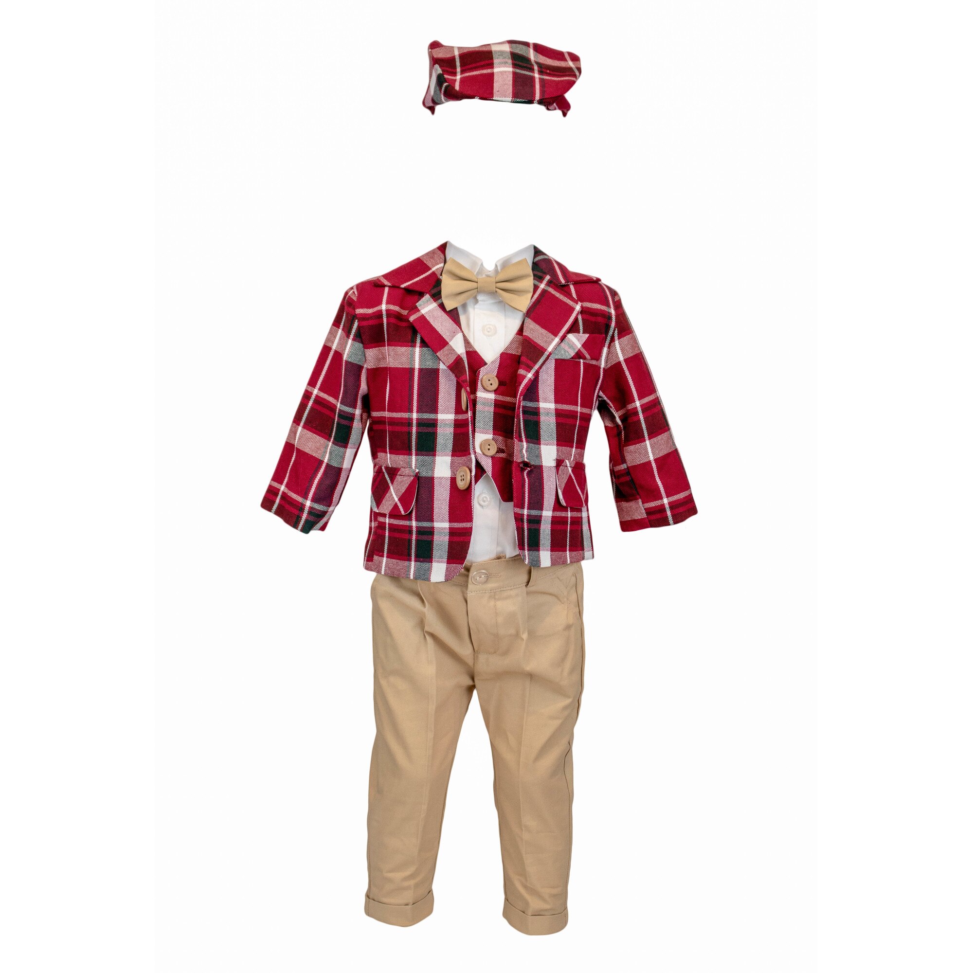 Costum Baby Boss, carouri de culoare visinie, varsta 6-9 luni