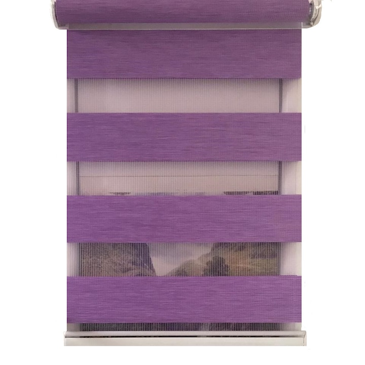 Jaluzea tip Rulou textil , Rolete Zebra Day & Night Luxury , 56x120 cm , ZW11 , culoare mov deschis lila , accesorii albe