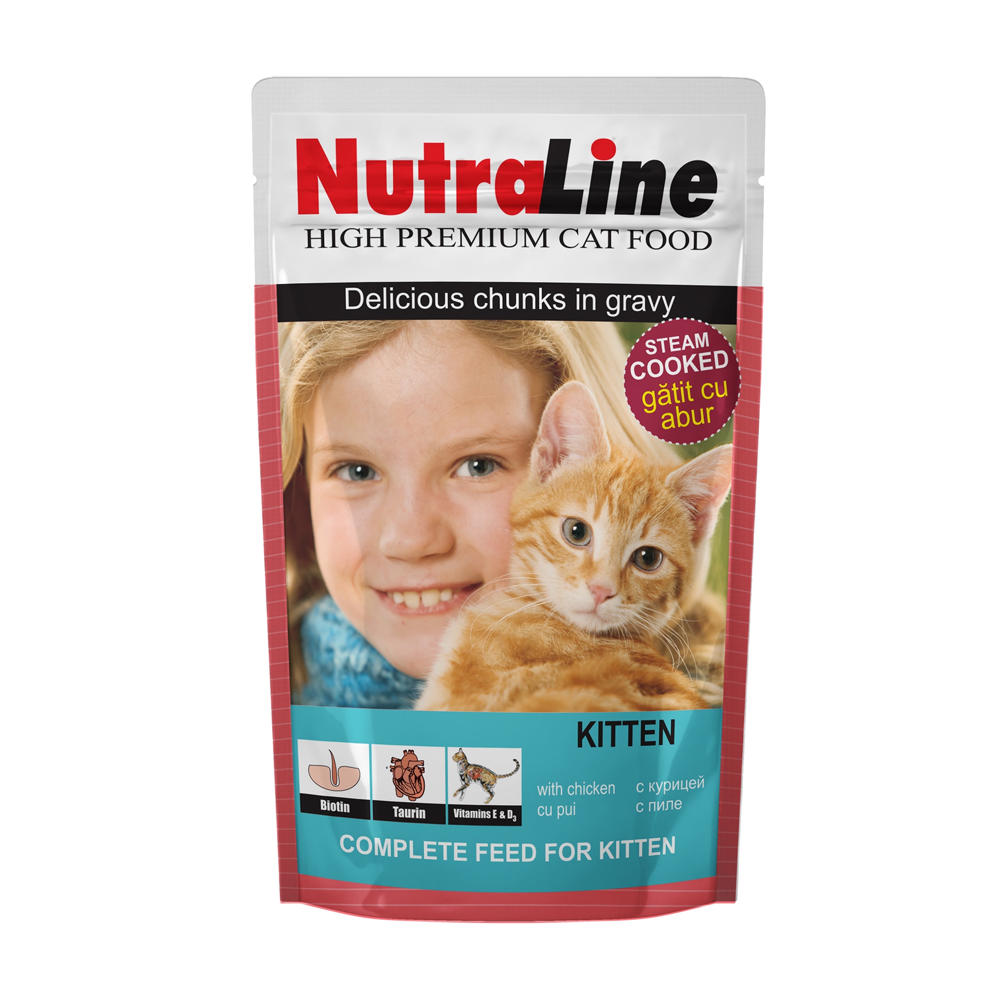 Hrana umeda pisici, Nutraline, plic, classic, kitten, 100 g, 24 buc/bax