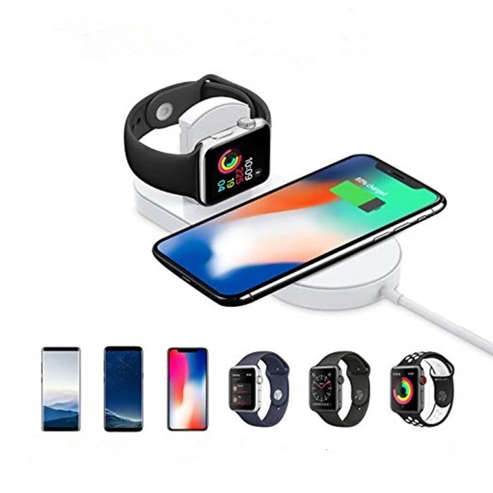 Incarcator wireless 2 in 1 pentru iPhone, Samsung, Airpods, ceas Apple, Samsung culoare Alb