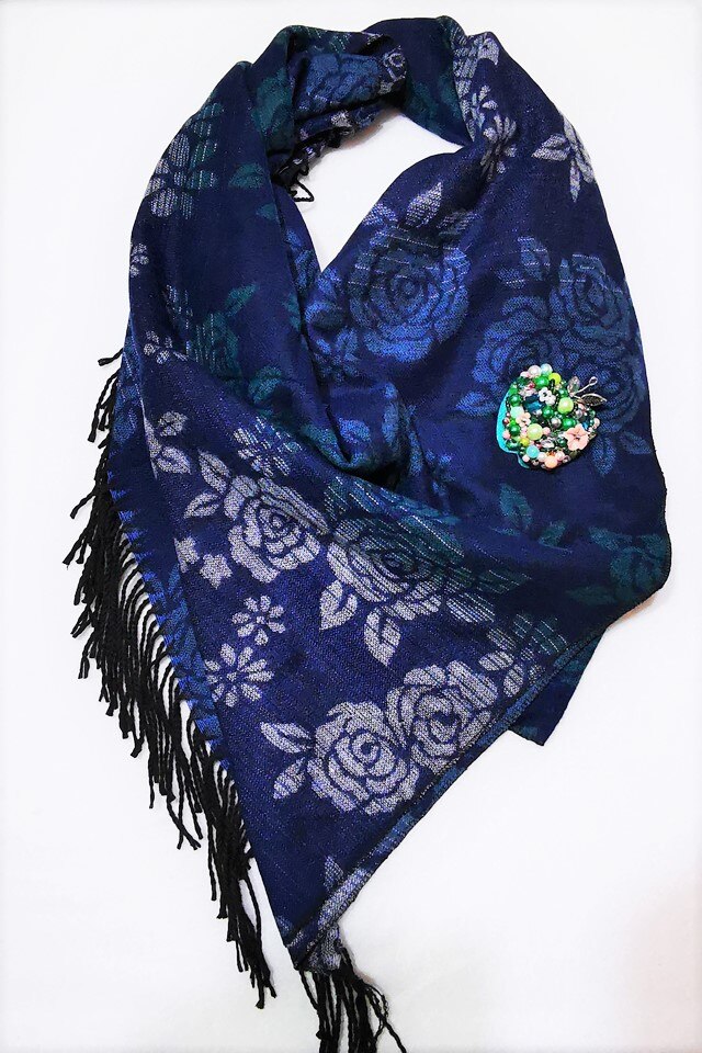 Sal casmir, fular lung, Blue Roses, bleumaren