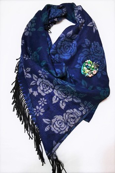 Sal casmir, fular lung, Blue Roses, bleumaren Sal casmir, fular lung, Blue Roses, bleumaren