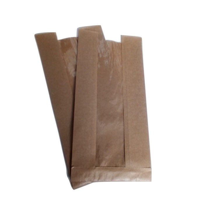 Set 1000 pungi hartie cu fereastra pentru panificatie, Fivalcom, kraft nature, 15 x 7 x 35F6, biodegradabile