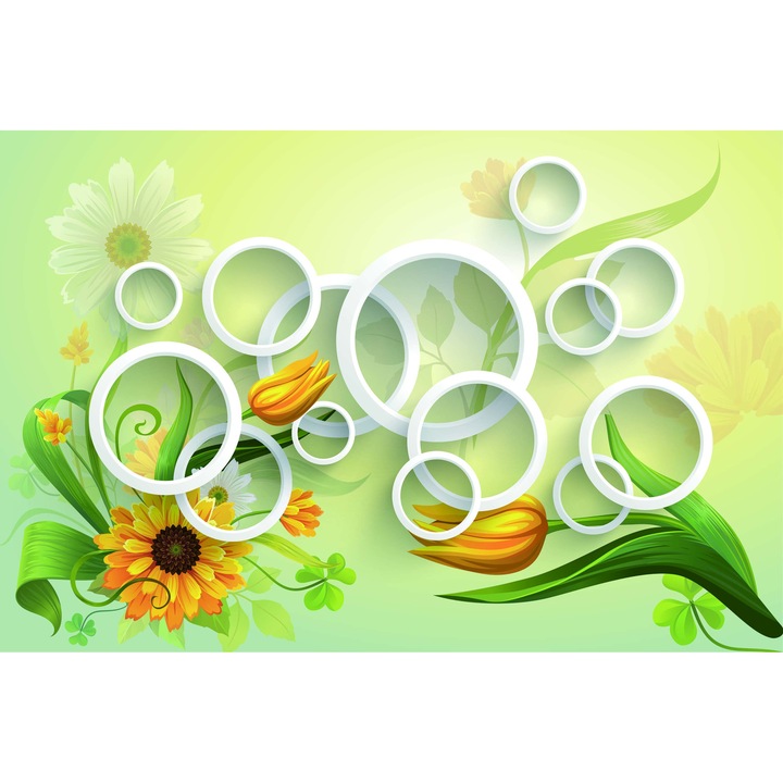 Fototapet de perete autoadeziv si lavabil Margarete si cercuri, 220 x 135 cm