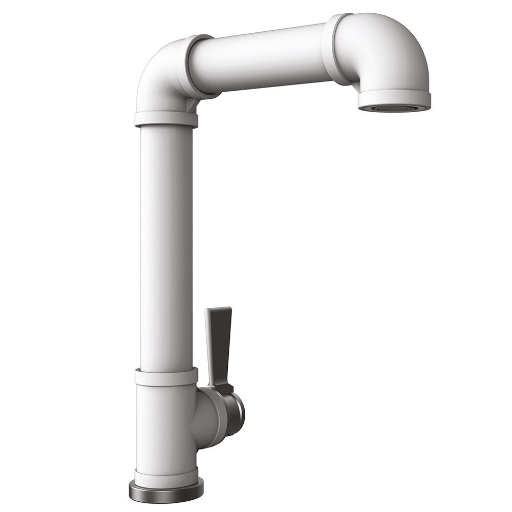 Baterie chiuveta bucatarie TU-YO in otel inoxidabil, model traditional, cu maner in aluminiu lateral, pivotanta, alb mat, cu certificat imprimat