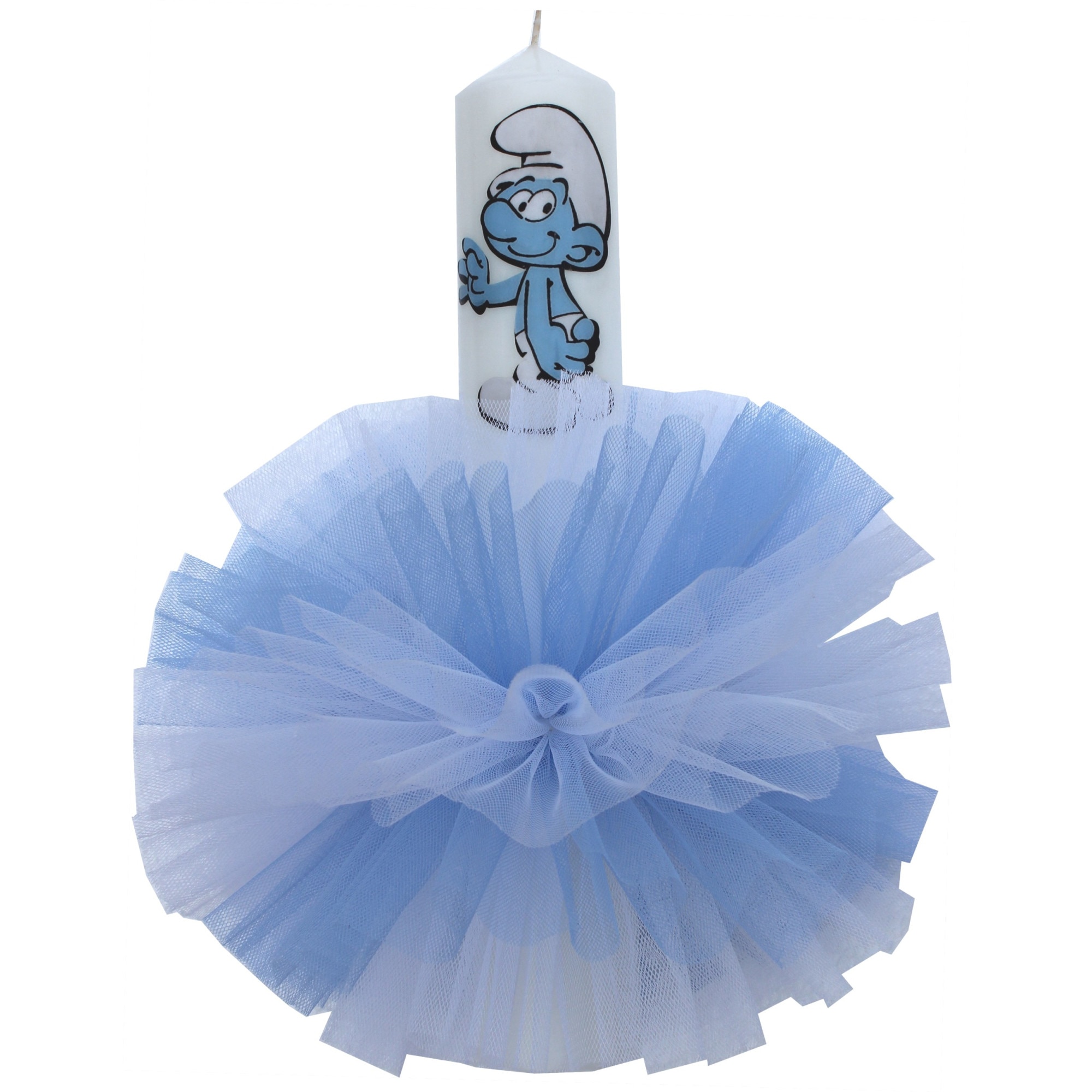 Lumanare ornata botez ClauM , cu Strumf