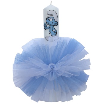 Lumanare ornata botez ClauM , cu Strumf Lumanare ornata botez ClauM , cu Strumf