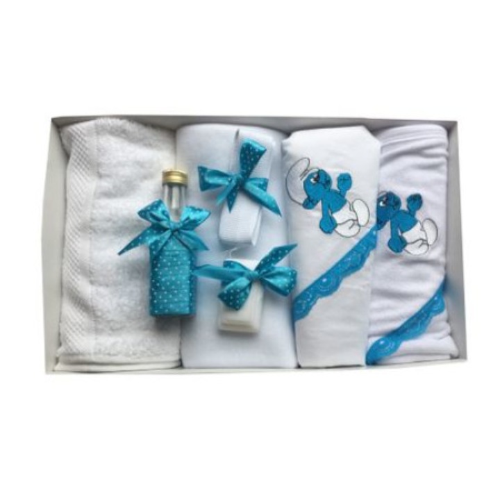 Shop Carnaval keresztelő kelengye készlet, 7 részes, Törp, pamut, fehér/kék