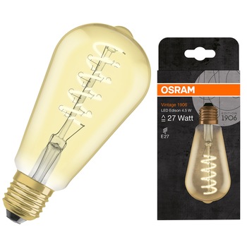 Bec LED OSRAM Vintage 1906 CL Edison FIL GOLD, E27, 4.5W(27W), 280 lm, lumina calda (2000K) Bec LED OSRAM Vintage 1906 CL Edison FIL GOLD, E27, 4.5W(27W), 280 lm, lumina calda (2000K)