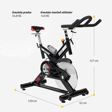 Bicicleta spinning TECHFIT SBK400, Greutate utilizator: 150 kg, Sistem Inertie volanta: 24 kg