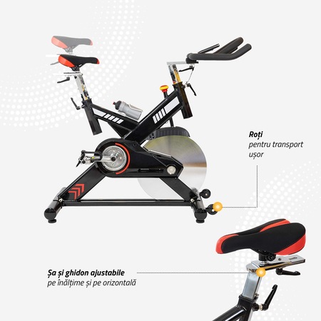 Bicicleta spinning TECHFIT SBK400, Greutate utilizator: 150 kg, Sistem Inertie volanta: 24 kg