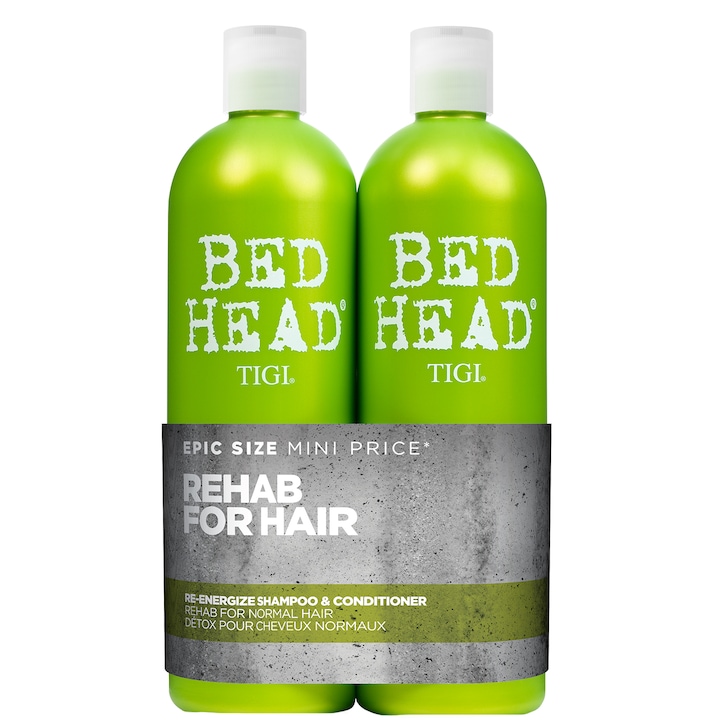 Pachet promo ingrijire par Tigi Bed Head Re-Energize pentru par normal: Sampon, 750 ml + Balsam, 750 ml