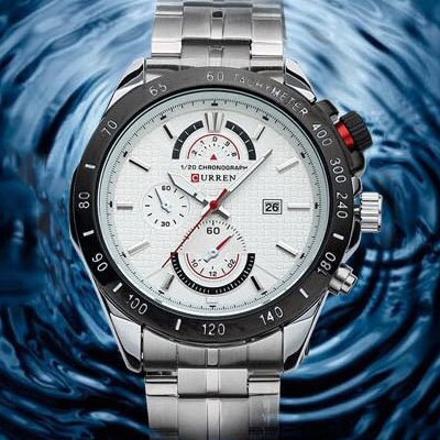 Ceas Barbatesc Quartz Curren Casual Elegant Alb, CP9738AB, curea din metal (zale), afisaj analog