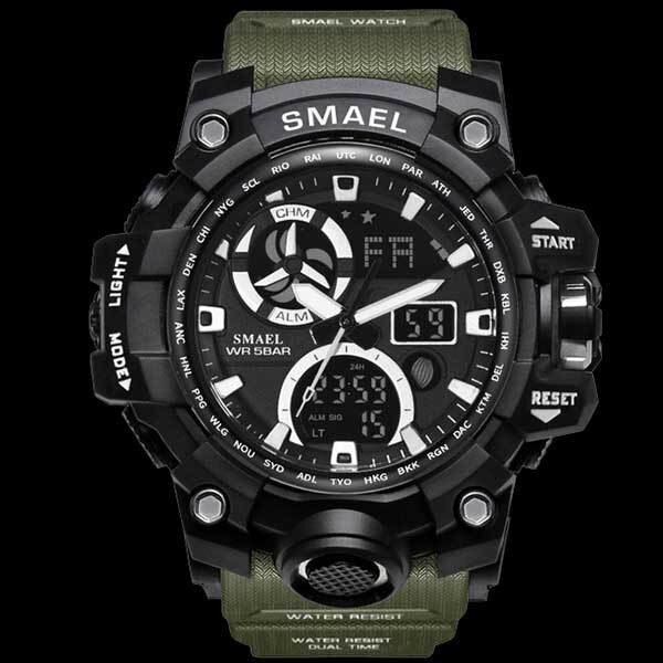 Ceas Barbatesc Quartz SMAEL Sport Verde, CP99451VE, curea din silicon, afisaj analog-digital