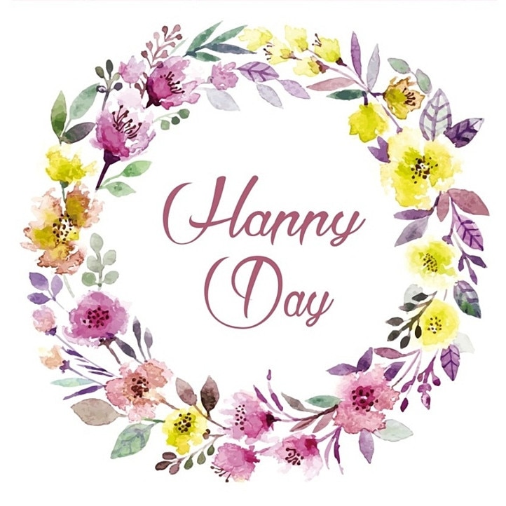 Sticker pentru geam, coroana cu flori cu inscriptia Happy Day, 30 x 30 cm