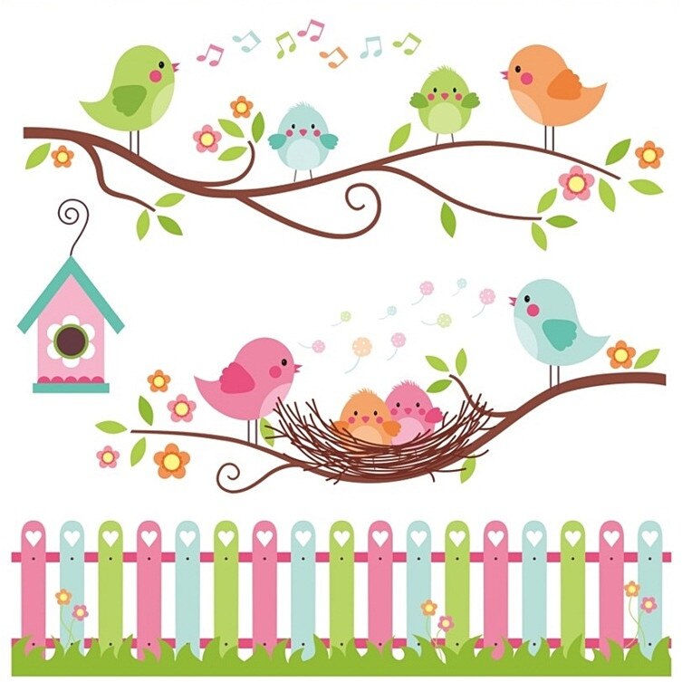 Sticker pentru geam, pasari cu puisori in cuib, 30 x 30 cm