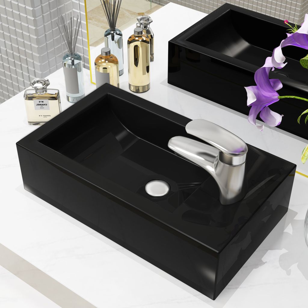 Lavoar din ceramica, vidaXL, 46 x 25.5 x 12 cm, Negru
