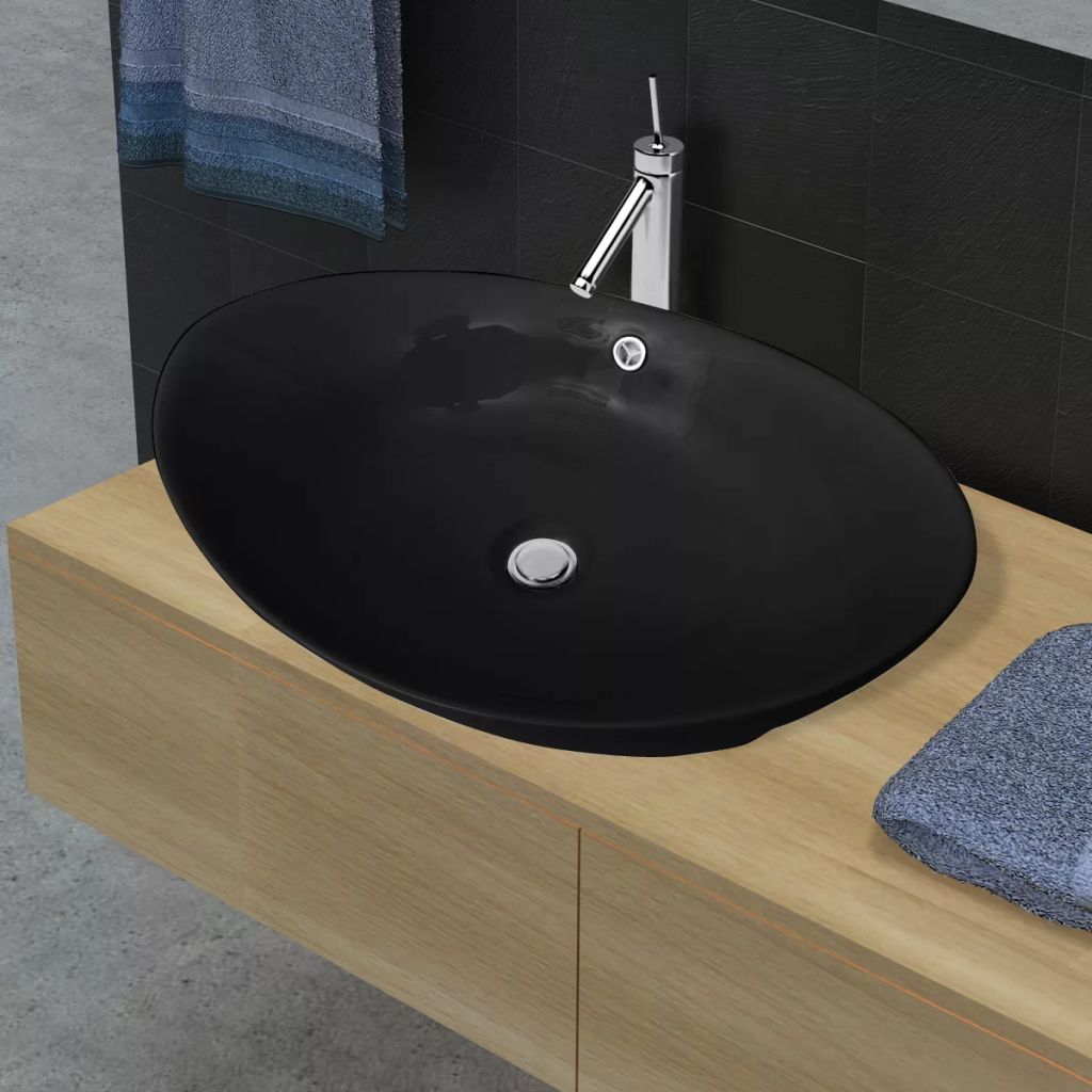 Lavoar din ceramica, vidaXL, 59 x 38.5 cm, Negru