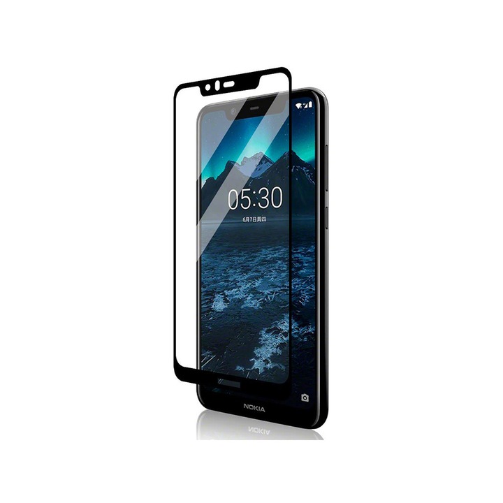 Rurihai edzett üveg védőfólia, Nokia 5.1 Plus / X5-höz, átlátszó/fekete