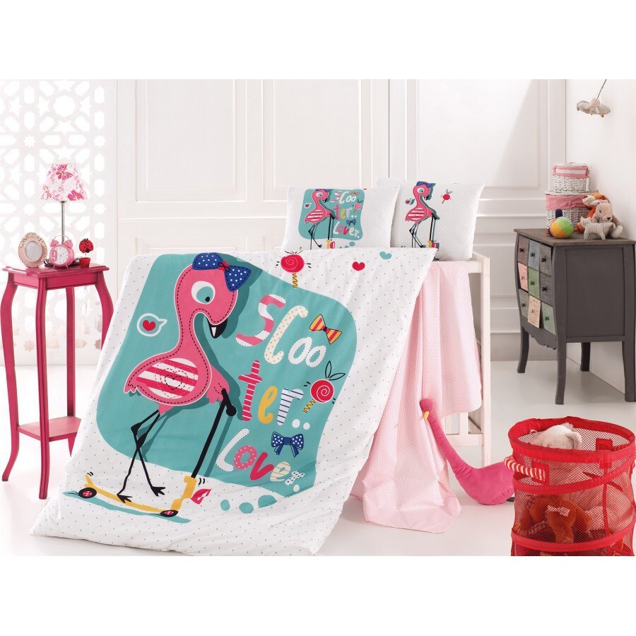Lenjerie patut bebelusi bumbac 100%, Nazenin Home, Flamingo