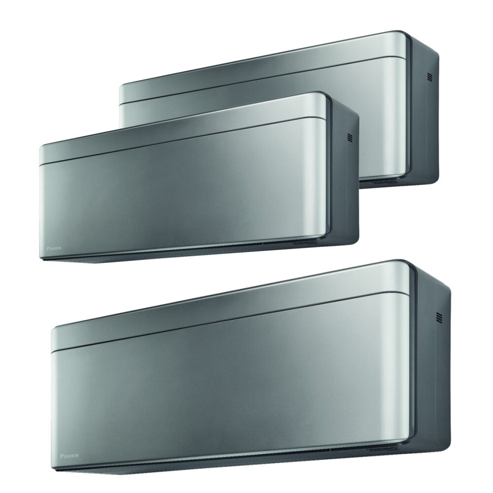 Sistem aer conditionat Daikin pentru 3 incaperi, multisplit, capacitate 4,00 kW, 2x7000 btu + 12000 btu Stylish Silver, Refrigerant R32, clasa A+++/A++, Bluevolution Inverter + ansamblu asimetric de amortizoare VibraZerro RX60XL