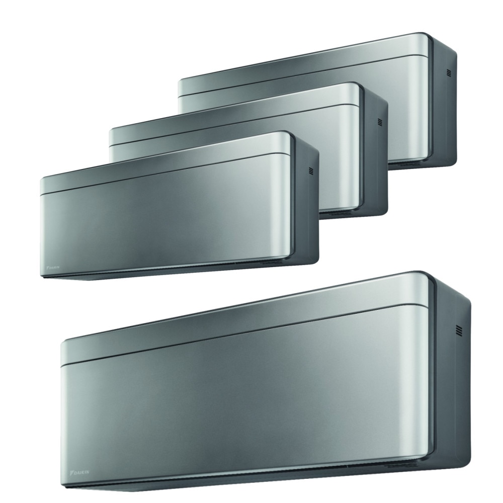 Sistem aer conditionat Daikin pentru 4 incaperi, multisplit, capacitate 6,80 kW, 3x7000 btu + 12000 btu Stylish Silver, Refrigerant R32, clasa A+++/A++, Bluevolution Inverter + ansamblu asimetric de amortizoare VibraZerro RX60XL