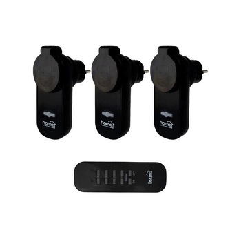 Set 3 prize telecomandabile pentru exterior Home THO 113, telecomanda, Negru Set 3 prize telecomandabile pentru exterior Home THO 113, telecomanda, Negru