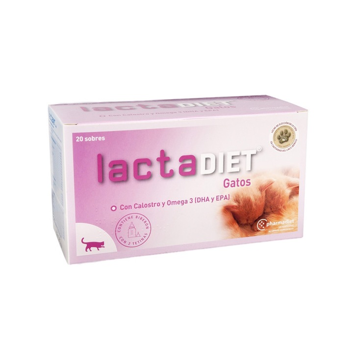 Lapte maternizat cu colostru pentru pisici si dihori LACTADIET GATOS, 40 plicuri x 7,5 g
