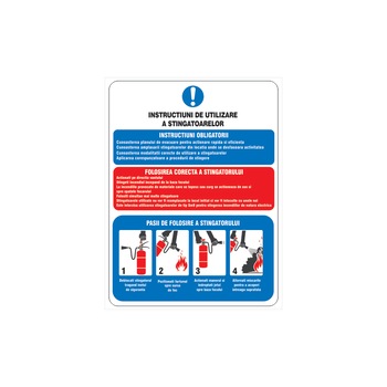 Indicator Instructiuni de utilizare a stingatoarelor, pvc rigid, 30x40cm Indicator Instructiuni de utilizare a stingatoarelor, pvc rigid, 30x40cm