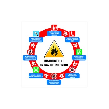 Indicator Instructiuni in caz de incendiu, 38x38cm Indicator Instructiuni in caz de incendiu, 38x38cm