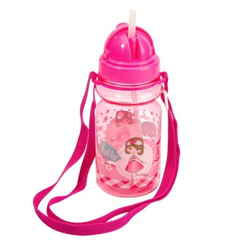 Sticla pentru copii, Zola®, din plastic, cu pai, 350 ml, Roz Sticla pentru copii, Zola®, din plastic, cu pai, 350 ml, Roz