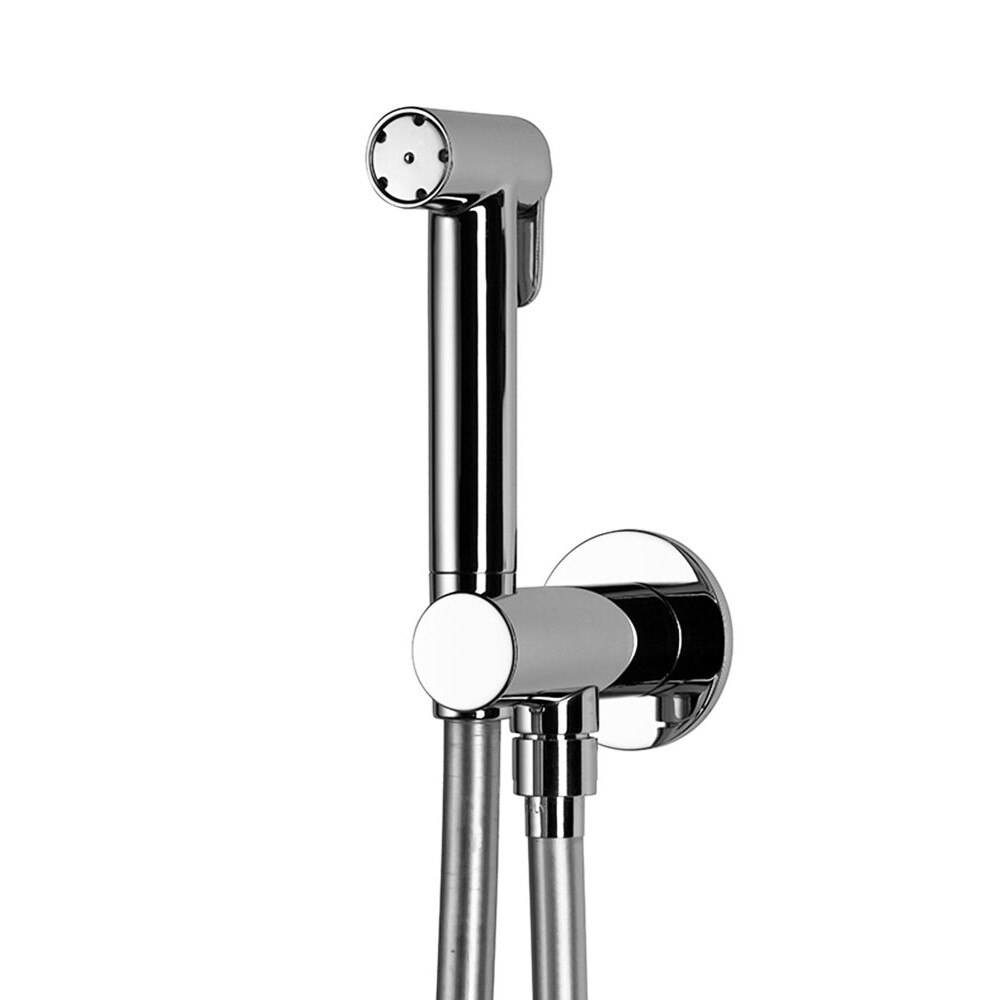 Para de dus din alama pentru curatarea si igienizarea vasului WC, suport fix la perete cu priza aport de apa, tub consolidat Silver