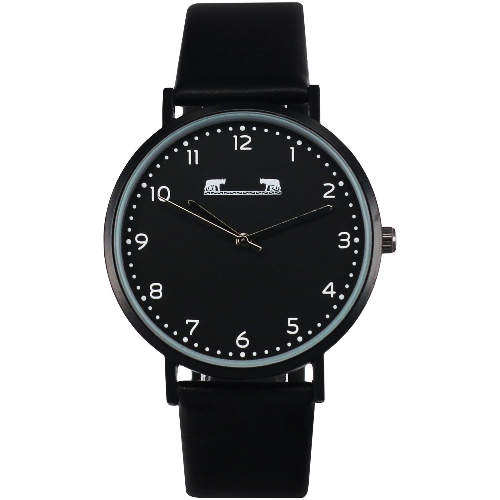Ceas unisex elegant cu curea piele negru cu cutie cadou, Matteo Ferari, culoare negrut, cadran negru si alb, indicatori albi, Otel inoxidabil