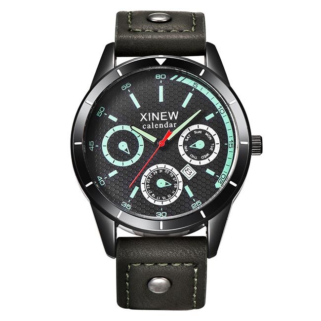 Ceas Barbatesc Quartz XINEW Vintage Verde, CP99459VE, curea din piele, afisaj analog