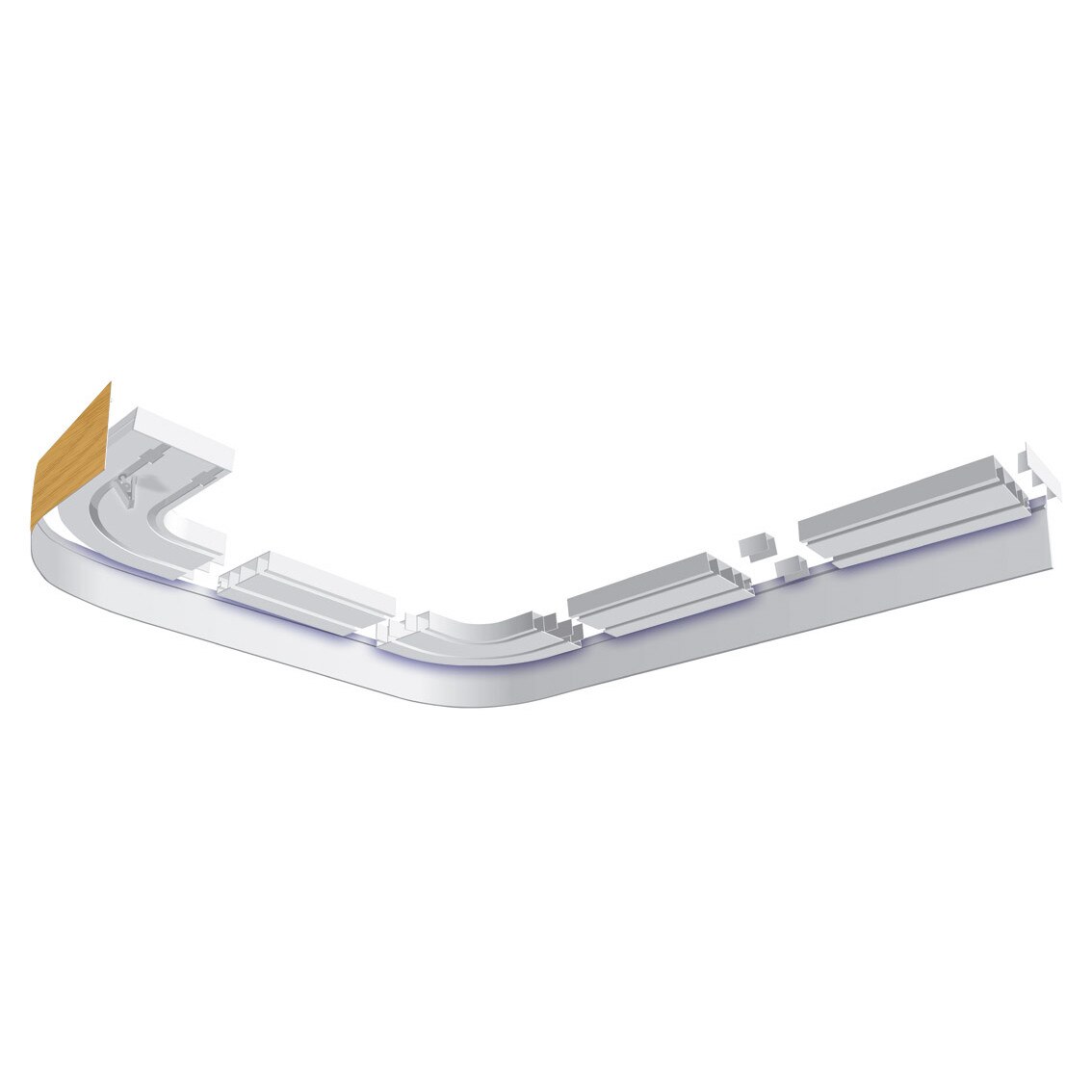 Kit Sina Vidella Top System,210 cm+Set Terminatie Arc 2 canale + Banda mascare 5 cm Stejar,din PVC,2 canale,accesorii incluse, cu prindere pe tavan, pentru perdea si/sau draperie