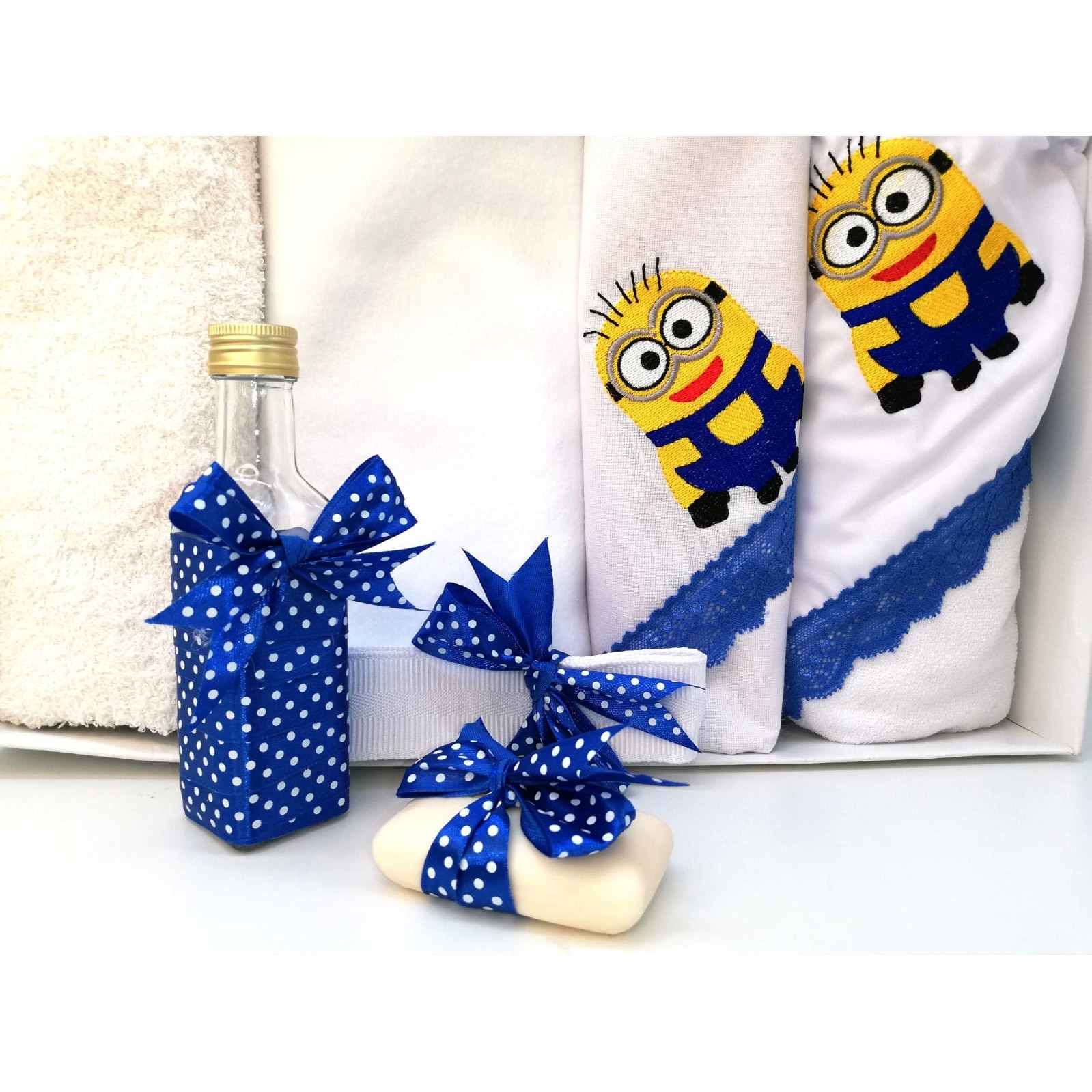 Trusou Botez, 7 Piese, Minion, Alb/Albastru, Bumbac