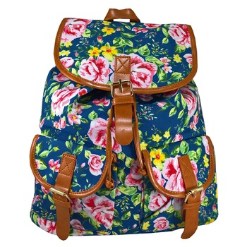 Rucsac urban Roses, fond albastru - LaRue Rucsac urban Roses, fond albastru - LaRue