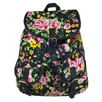 Rucsac urban Roses, fond negru - LaRue Rucsac urban Roses, fond negru - LaRue