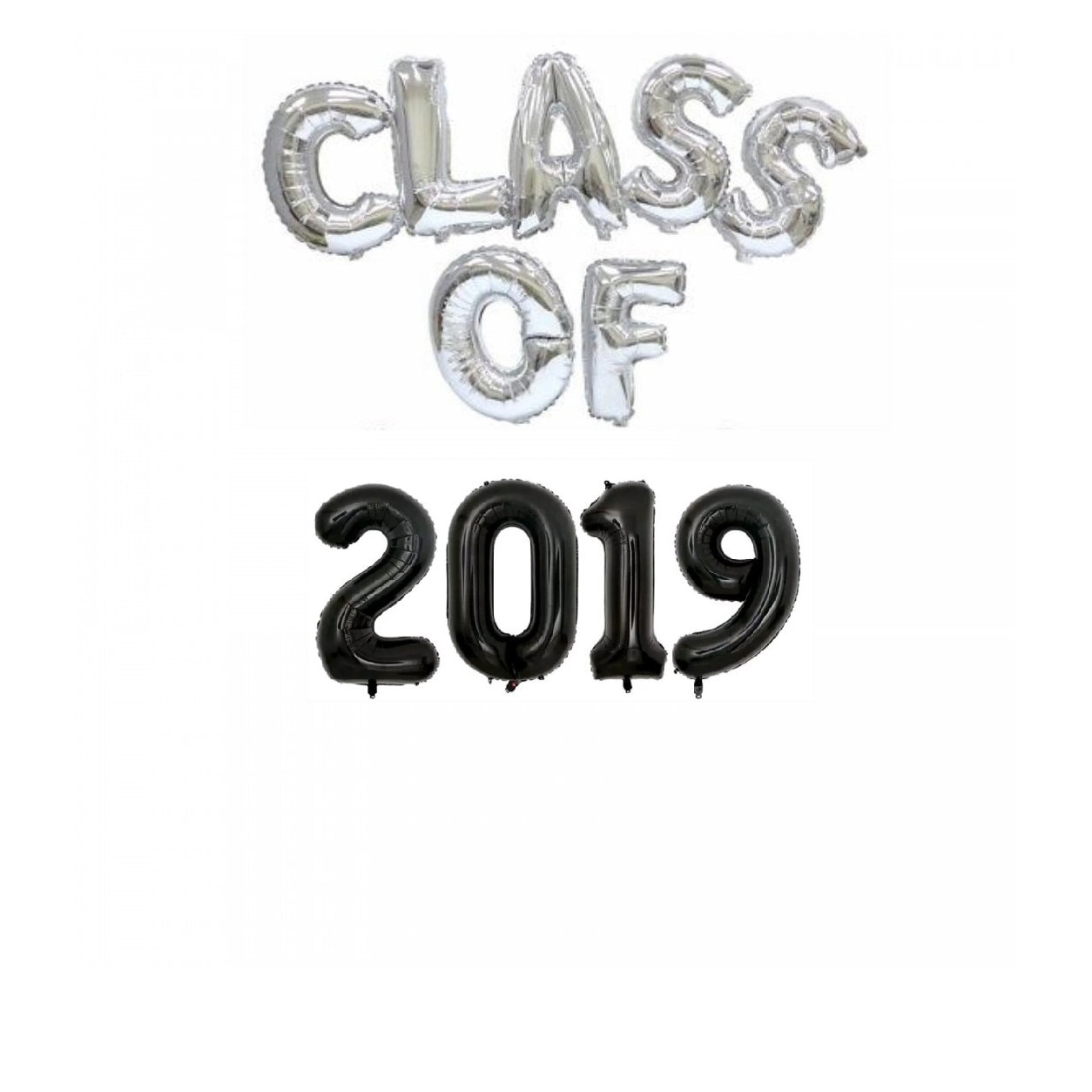 Set 11 Bucati, Balon Folie, Class Of 2019, Argintiu/Negru, 41 cm