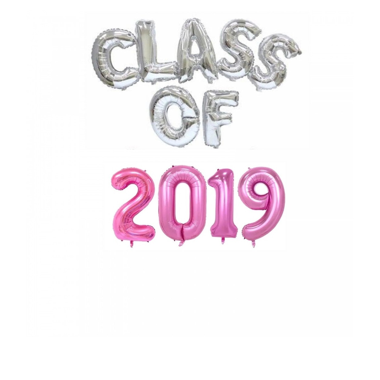 Set 11 Bucati, Balon Folie, Class Of 2019, Argintiu/Roz, 41 cm