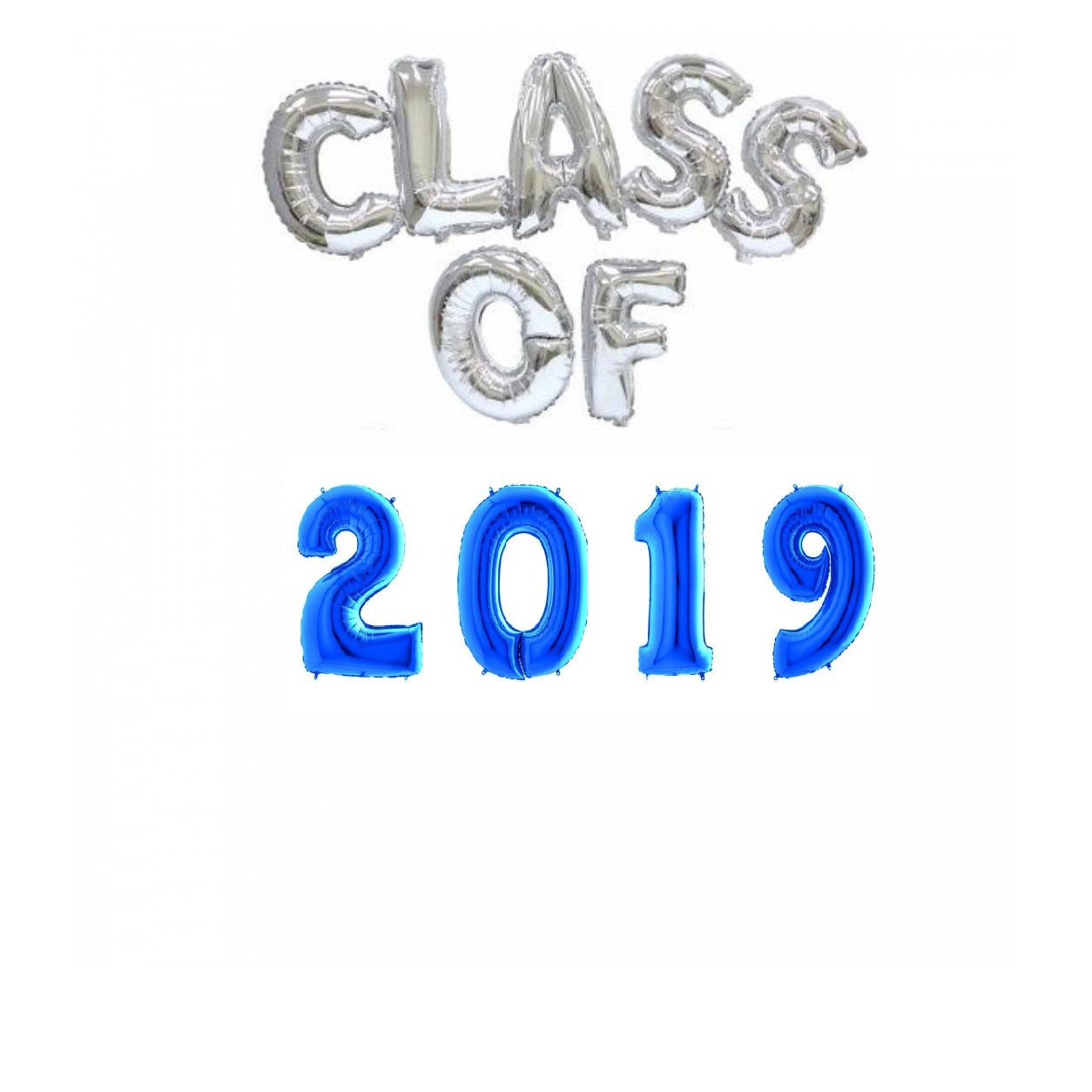 Set 11 Bucati, Balon Folie, Class Of 2019, Argintiu/Albastru, 41 cm