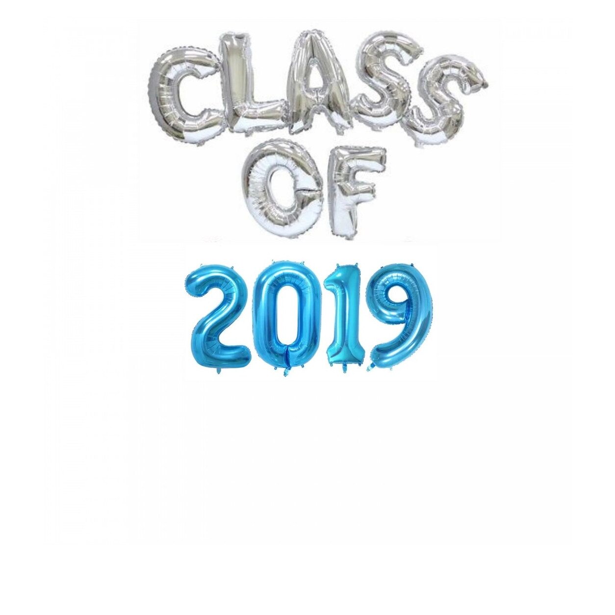 Set 11 Bucati, Balon Folie, Class Of 2019, Argintiu/Bleu, 41 cm