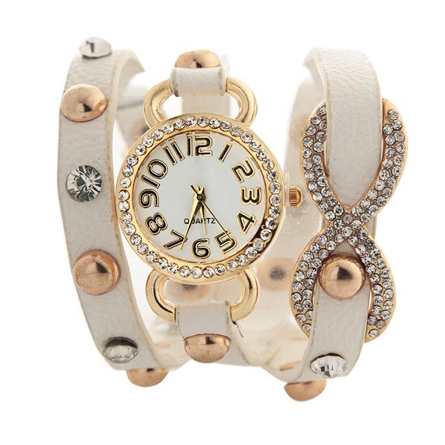 Ceas Dama Quartz Geneva Vintage Alb, CP9400AB, curea din piele, afisaj analog