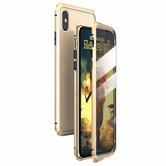 Husa iPhone X / XS - Sticla Fata+Spate 360 grade, Cadru metalic cu magneti, Aurie