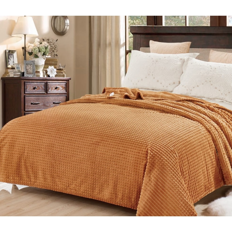 Patura Cocolino moale in patratele punga cadou 200X230cm maro Gia60