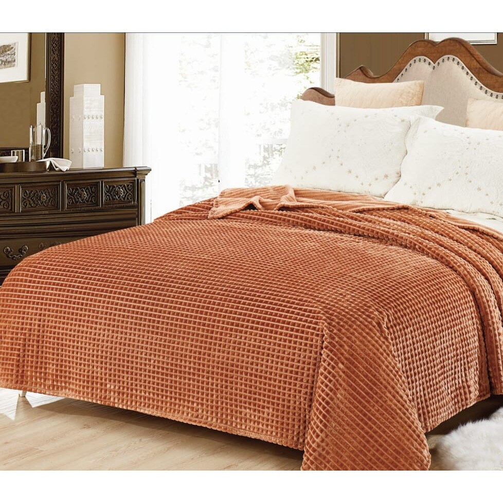 Patura Cocolino moale in patratele punga cadou 200X230cm maro Gia62